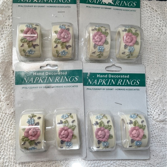 Vintage Napkin Rings Set of 8 Floral Pfaltzgraff in Floral Tea Rose - Picture 4 of 8